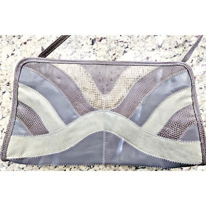 STEGIO GENIUNE LEATHER GRAY OSTRICH Clutch Handbag w/ Strap